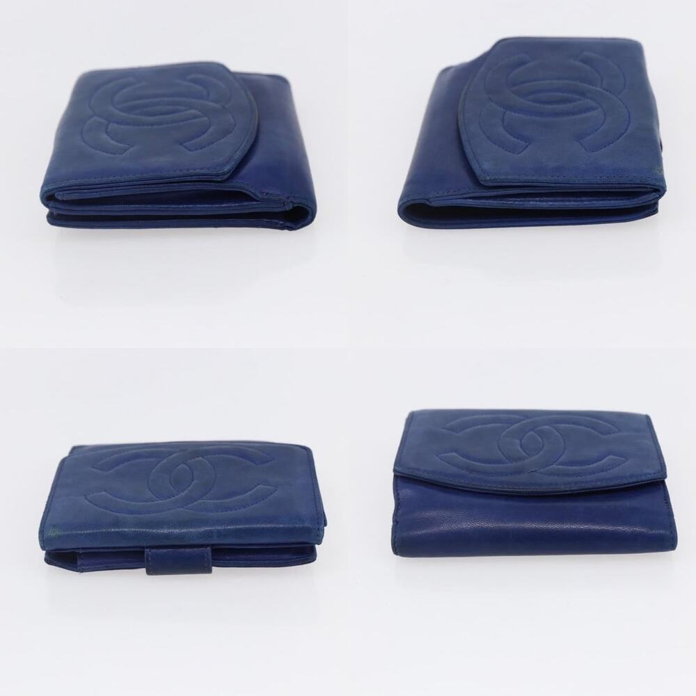 Chanel Bifold Wallet Lamb Skin Blue CC - Picture 3 of 6